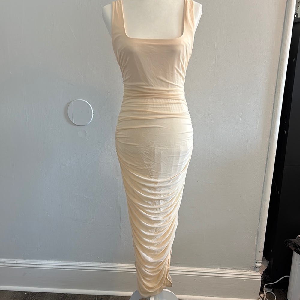 NanaMacs Cream Strapless Dress